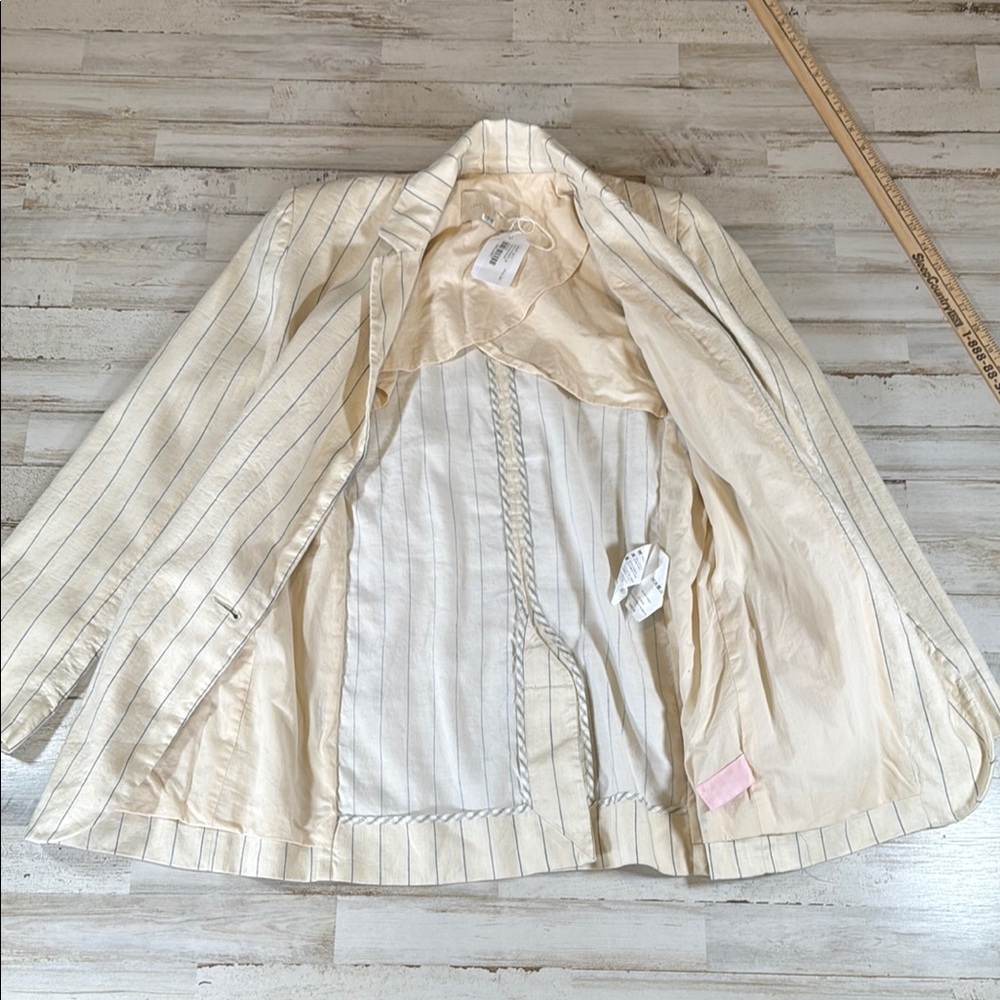 Vanessa Bruno Unlined Pinstriped Blazer Elegant Linen Cotton Blend Suit Jacket - Picture 8 of 8